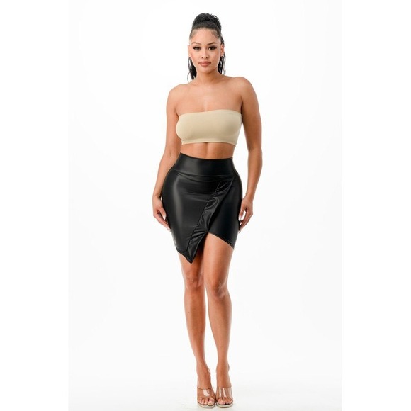 Love Sense Dresses & Skirts - Faux Leather Mini Skirt High‎ Waist Asymmetric Party Club Black Size Medium